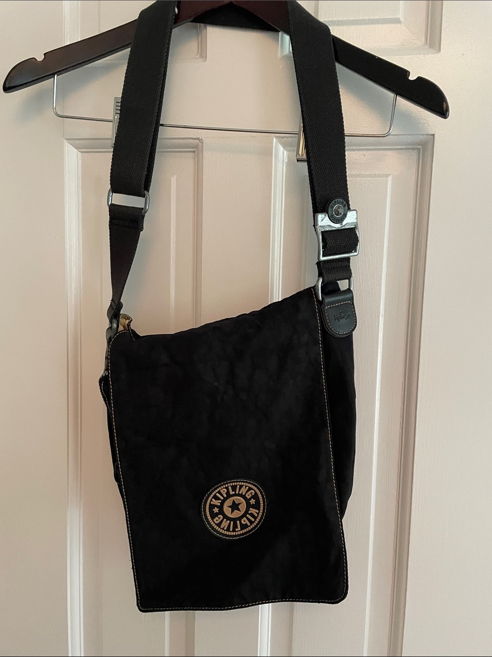 Kipling Black Messenger Crossbody with Contrast Stitching